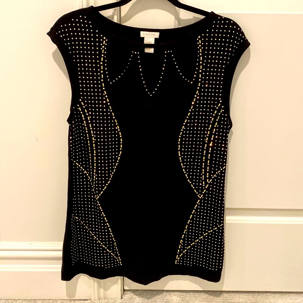 Black sleeveless top with gold studs